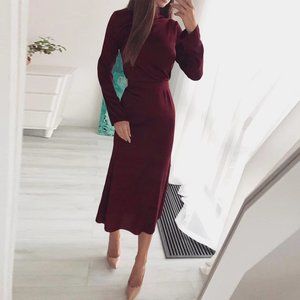 Dress Vestido Fashion Lace-Up Long Sleeve Party Dr